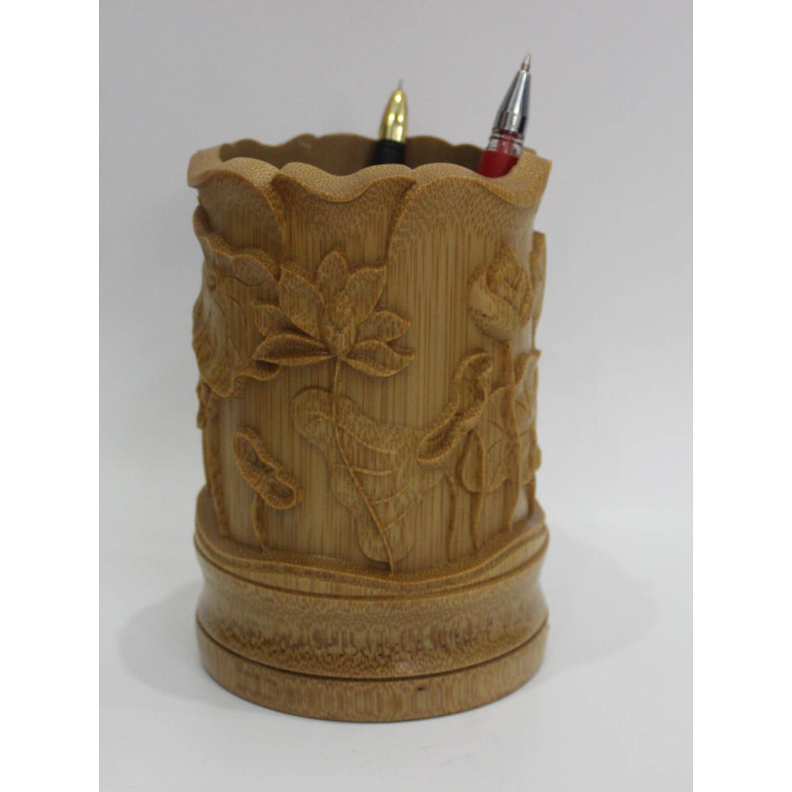 竹浮雕笔筒新款收纳励志个性雕刻摆件书房办公桌大容量励志礼品
