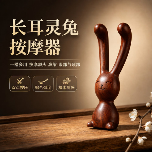 檀木长耳灵兔面部提拉按摩梳