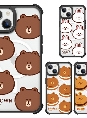 LINE FRIENDS饼干布朗熊适用magsafe磁吸13promax手机壳可妮兔苹果14透明防摔保护套蛋糕iPhone15保护壳情侣