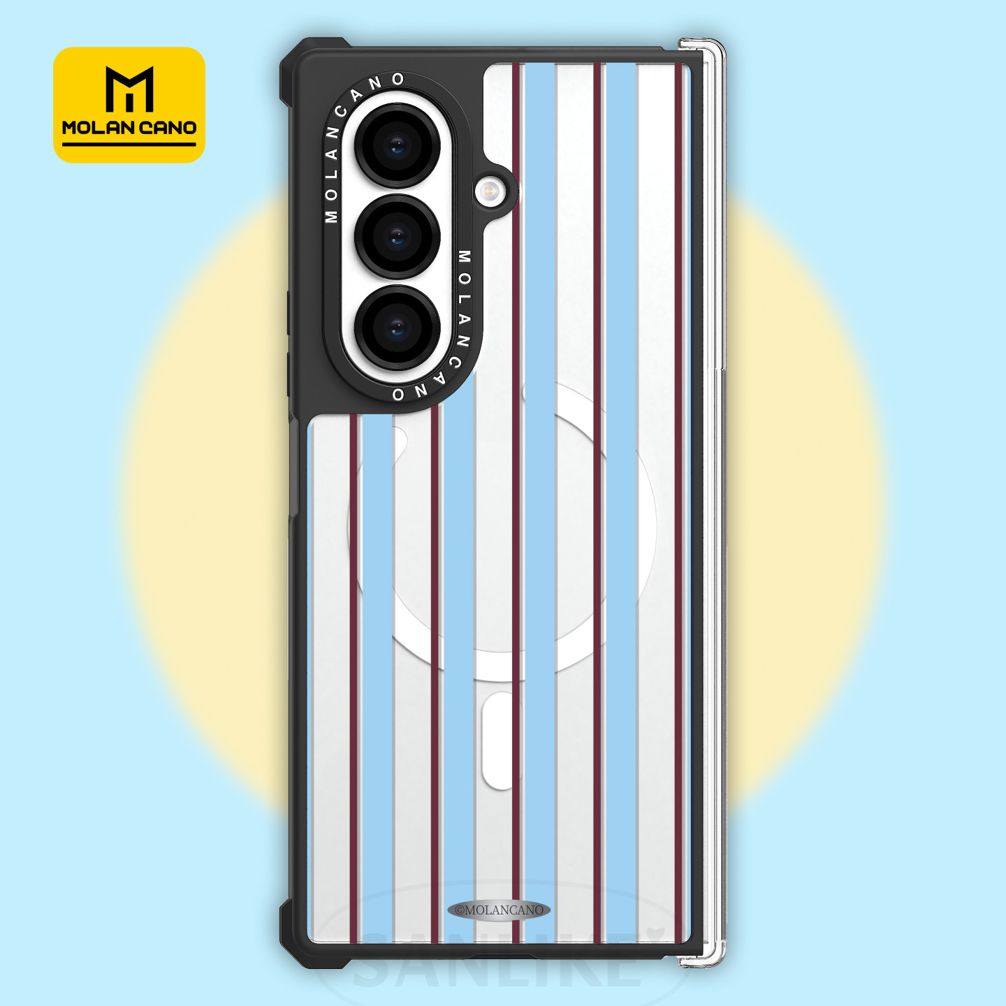 韩国MOLANCANO三星Galaxy Z Fold7手机壳折叠屏中轴铰链保护壳ins红蓝条纹简约透明轻薄防摔外壳带磁吸保护套