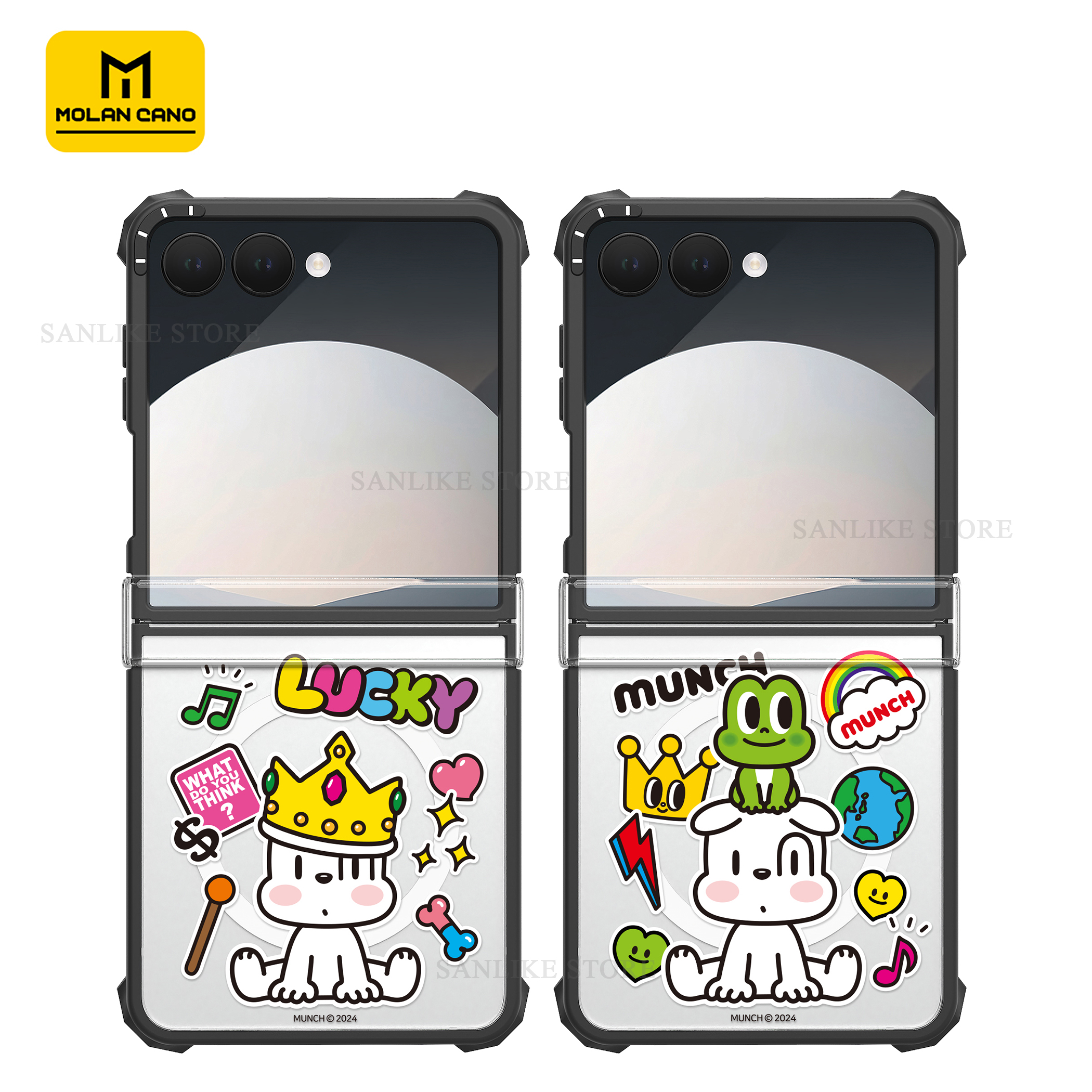 韩国MOLANCANO三星Galaxy Z Flip7/6/5手机壳中轴铰链保护可爱Munch蒙克小狗简约透明轻薄防摔外壳磁吸保护套