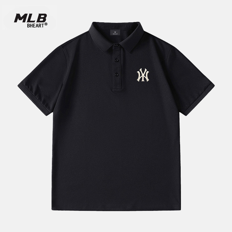 MLB BHEART 공식 핑크 폴로 셔츠 여성용 2024 여름 남성과 여성 커플 캐주얼 옷깃 반팔 티셔츠