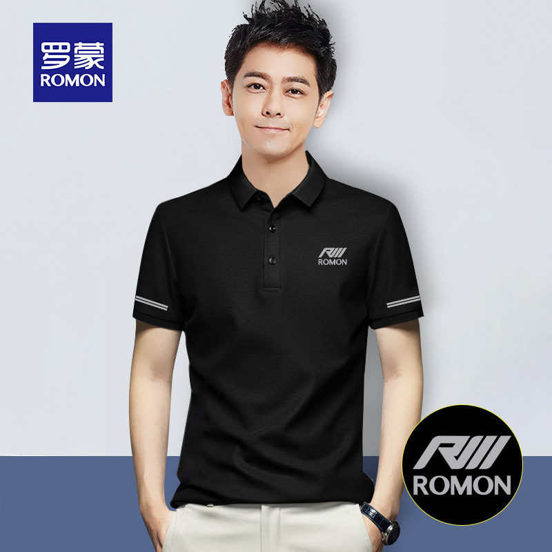 罗蒙官网短袖polo衫男款内搭基础翻领印花商务休闲中年上衣服