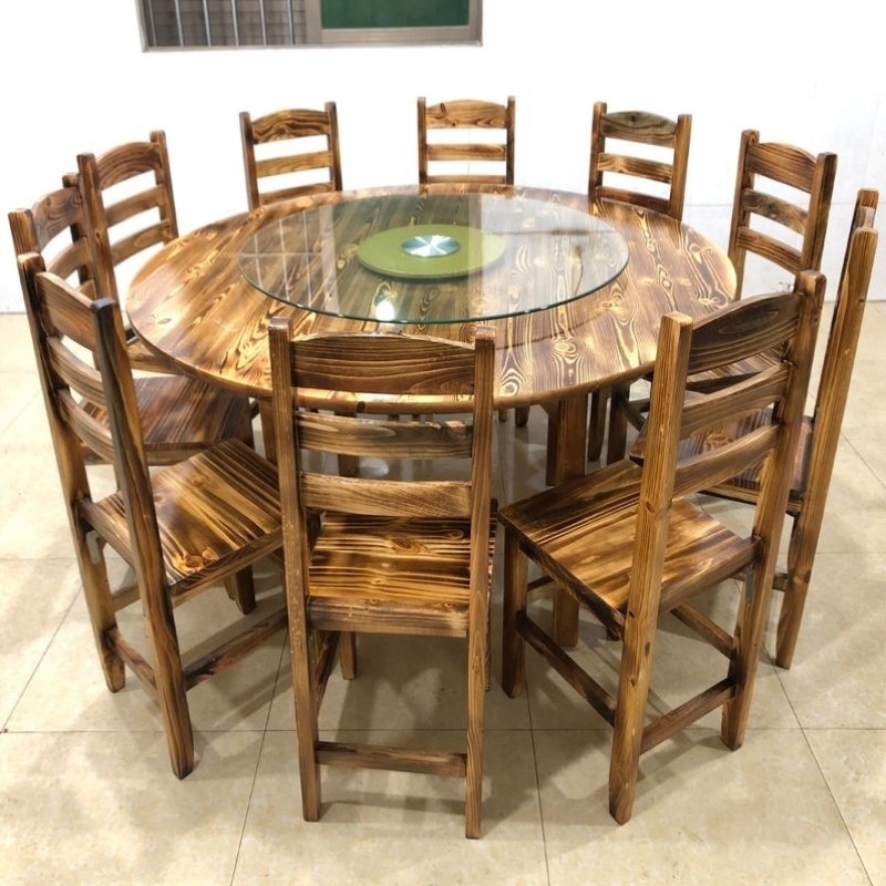 火锅店圆餐桌桌椅农家乐组合餐厅大小实木饭店炭化大排档圆烧烤店,住宅家具,岩板餐桌,淘宝优惠券,粉丝福利购,淘宝优惠卷