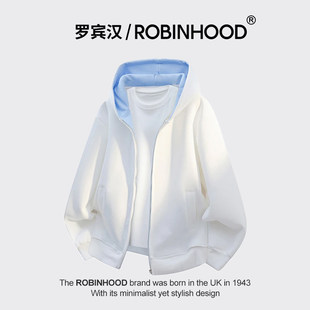 正版罗宾汉ROBINHOOD美式复古连帽卫衣宽松大码休闲开衫外套