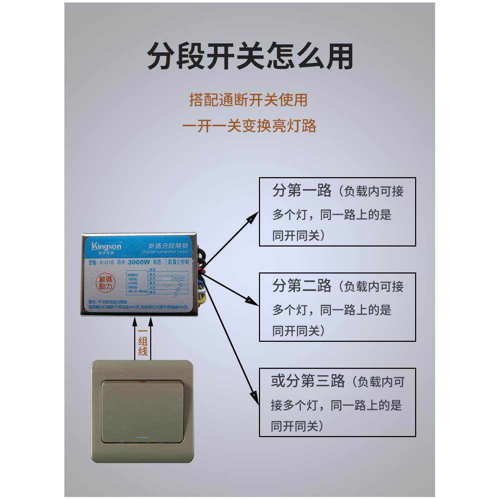 数码分段开关分组控制器灯光电源水晶灯吊灯客厅灯电灯220v分控器
