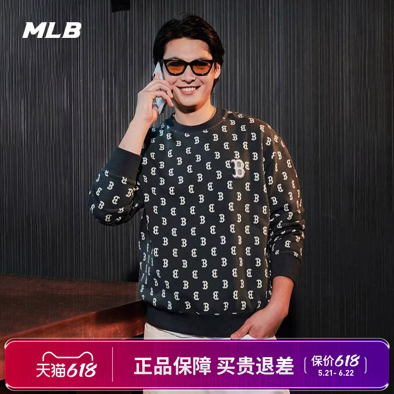 MLB官方正品卫衣男女情侣满印简奢老花运动卫衣宽松休闲