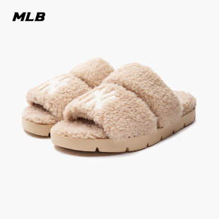 毛绒底一字带加绒毛毛外穿网红拖鞋 时尚 3ALPWSL36 子女款 MLB鞋