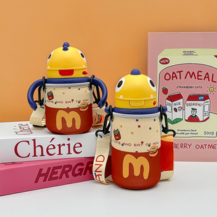 儿童保温杯套300ml儿童吸管杯防摔隔热可斜挎杯袋宝宝水壶套450ml