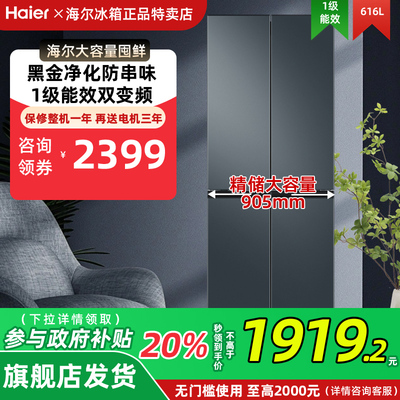 海尔BCD-616WGHSSEDC9双开门616L大容量家用无霜电冰箱官方旗舰店