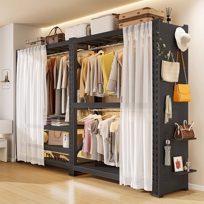 货架衣柜简易组装家用卧室衣帽间收纳层架子开放式钢制金属防尘衣