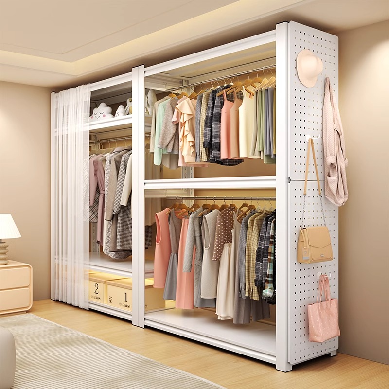 货架衣柜家用衣物收纳简易组装防尘衣架落地式洞洞板金属角钢衣架