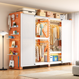 推拉门货架衣柜家用卧室简易组装收纳柜子出租房用立柱式金属衣橱