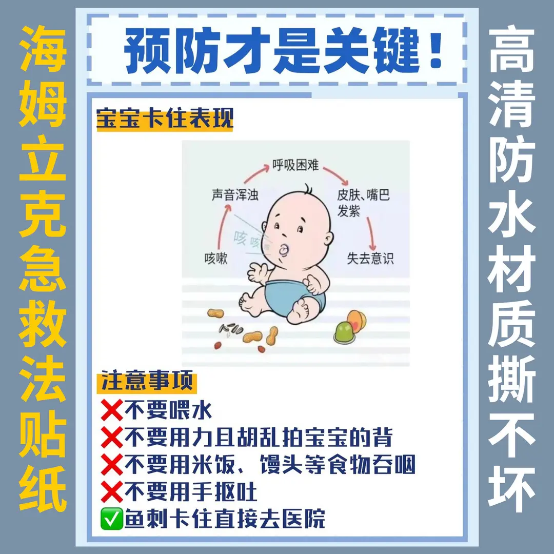 海姆立克急救法挂图婴儿呛奶海报画儿童心肺复苏家用安全知识贴纸