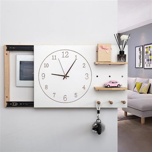 电表箱装饰遮挡箱欧式时钟配电箱总开关闸盒实木洞洞板挂钩置物架