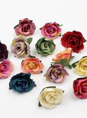 3cm仿真小玫瑰花头 绢花 假花 diy手工花环材料 婚庆礼盒喜盒装饰