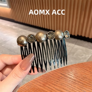 精致重工珍珠水晶发梳女2026年新款发卡时尚简约百搭倒插梳发饰