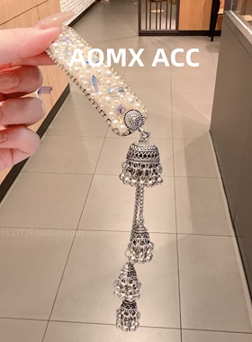 新中式珍珠水钻银色铃铛流苏发夹设计感韩系侧边夹前额碎发夹发饰