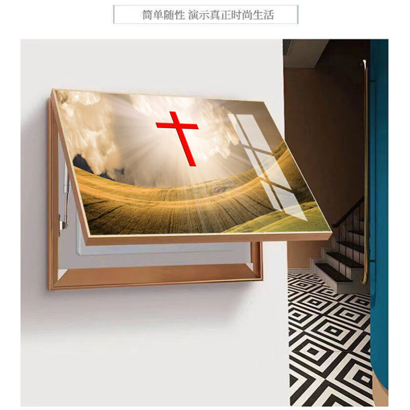 十字架电表箱画北欧简约麋鹿电箱装饰画现代金属框画图片