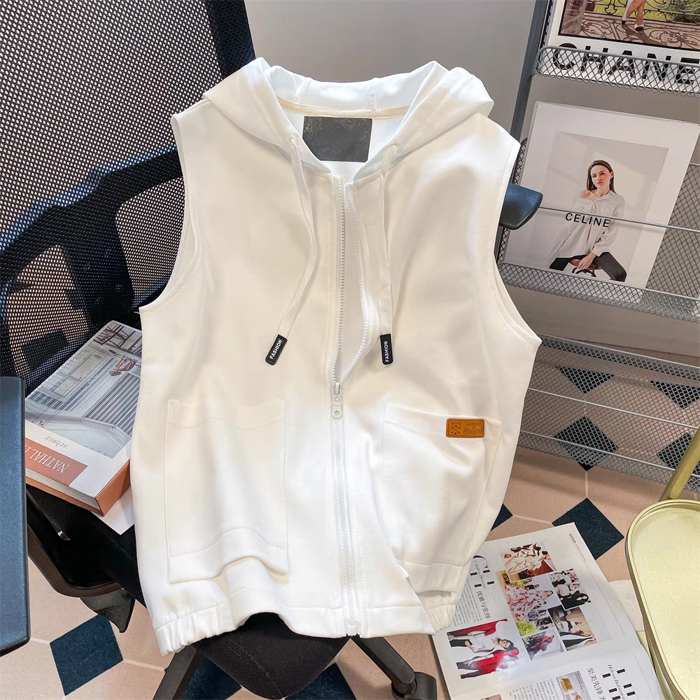 特大码300斤美式复古港风chic运动工装马甲男女外套连帽无袖背心2