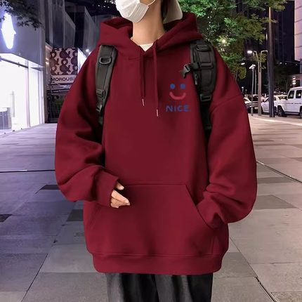 300斤加大码酒红色连帽加绒卫衣男款秋冬季加厚重磅嘻哈休闲上衣