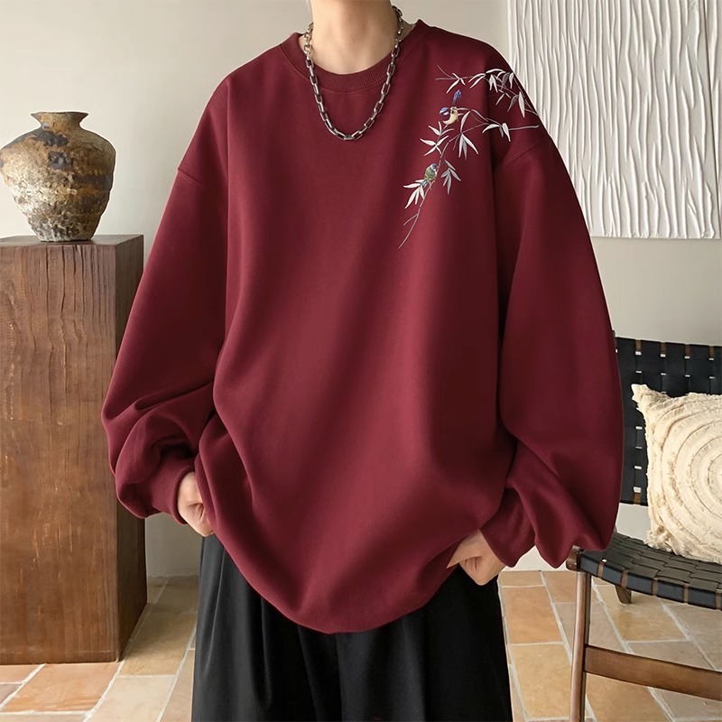 加大码300斤重磅纯棉卫衣男女装春秋薄款新中式宽松情侣打底上衣2