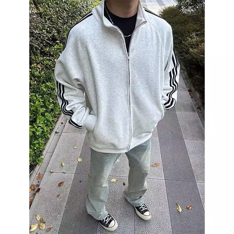 大码300斤学院风条纹开衫卫衣女