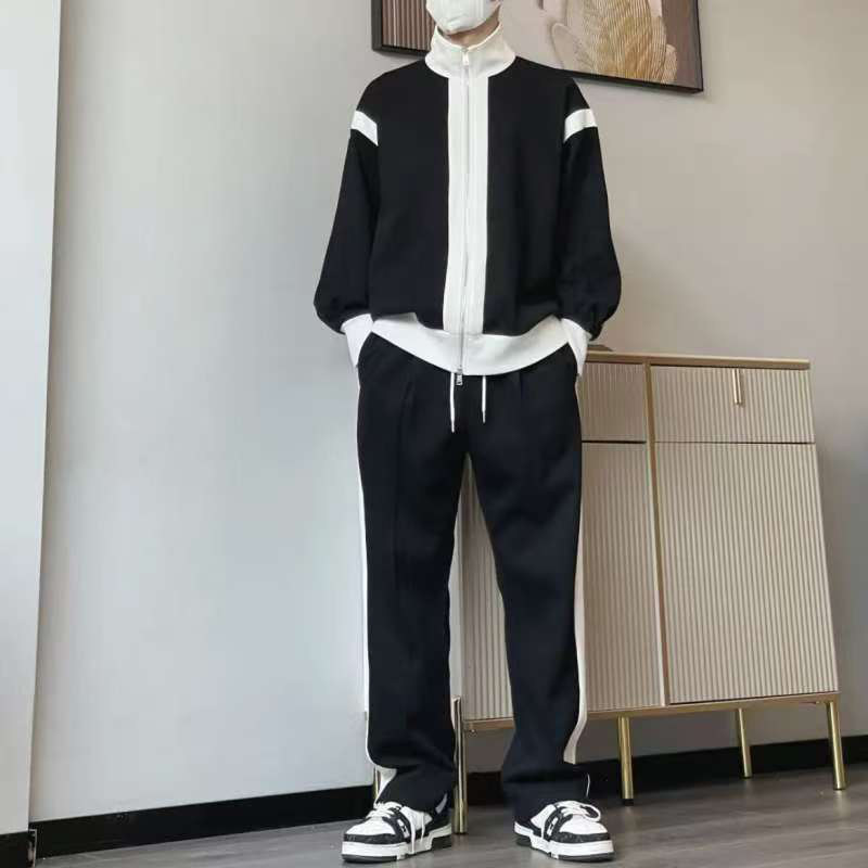 秋季大码300斤拼接卫衣卫裤套装男时尚个性休闲运动痞帅两件套潮2