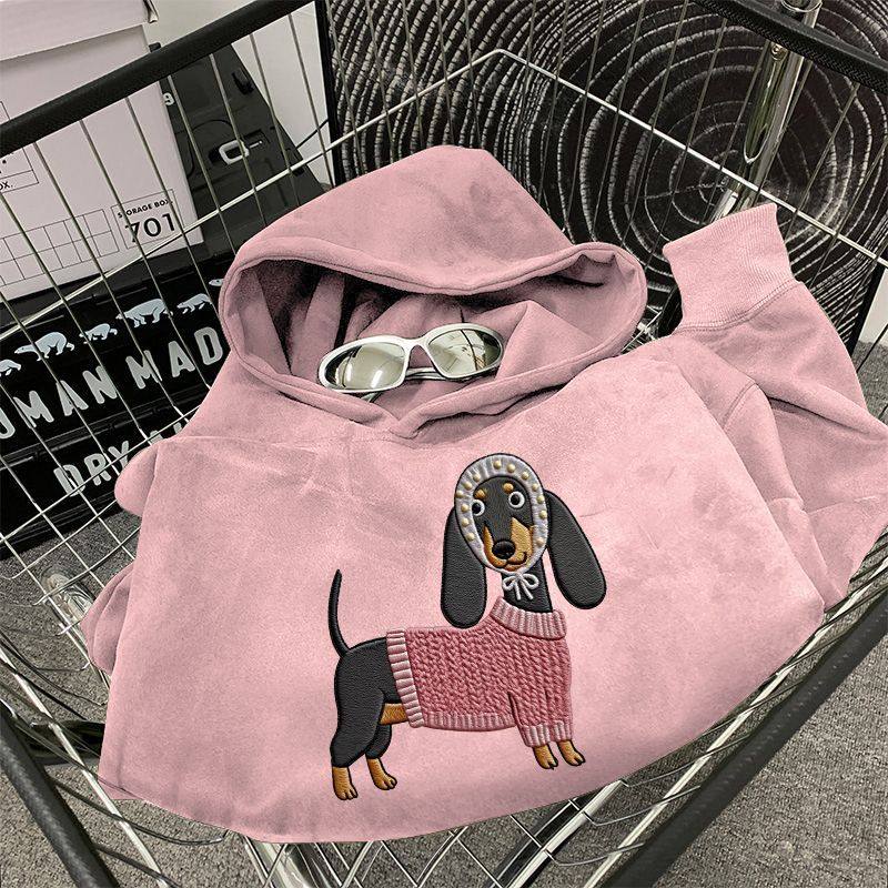 加大码300斤粉色腊肠狗印花麂皮绒连帽卫衣男女秋冬加绒外套上衣2,男装,卫衣,淘宝优惠券,粉丝福利购,淘宝优惠卷