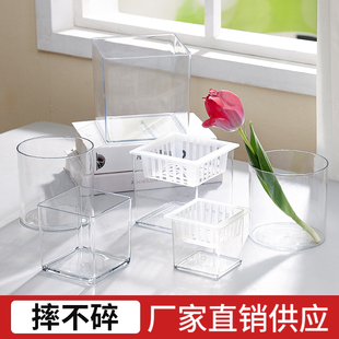 防摔亚克力方缸简约花瓶水培绿萝植物会议桌面花瓶透明摆件