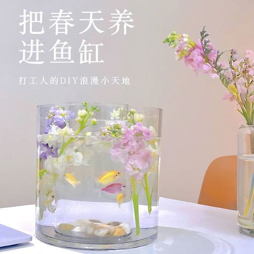 透明亚克力花瓶大口径水培花瓶客厅插花花瓶透明花瓶鲜花治愈鱼缸