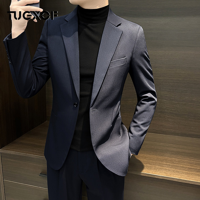 2025新款男士西装套装春秋款韩版修身气婚礼商务休闲西服上衣男装