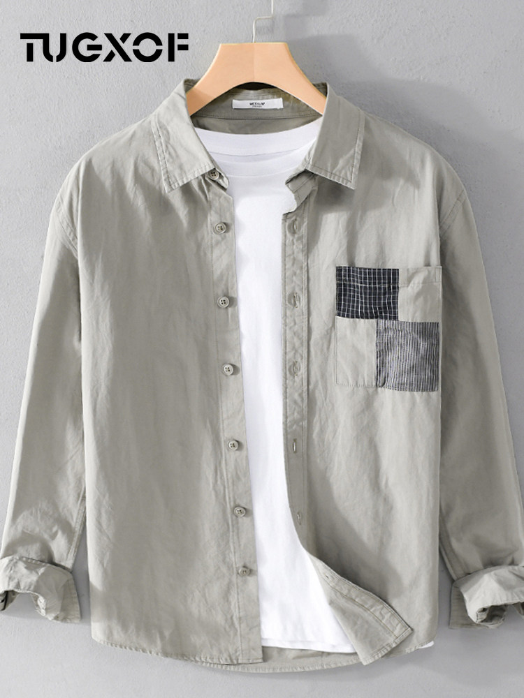 春秋季男士长袖工装衬衫日系覆古宽松休闲宽松百搭外套男士上衣潮