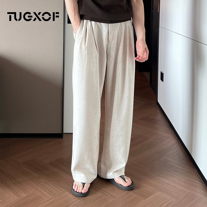 松紧腰阔腿裤男2026夏季宽松薄款防晒休闲裤慵懒垂感裤子老钱风潮