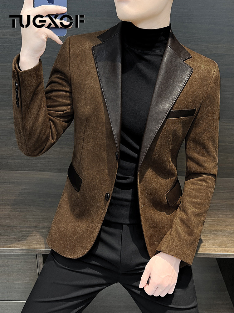 2025春秋季覆古西服外套气质男士时尚痞帅修身百搭休闲西装上衣潮
