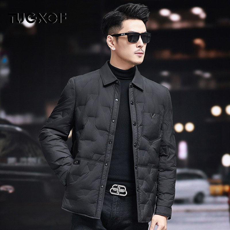 新款轻薄短款羽绒服男暖翻领夹克简约秋冬季衬衫式外套休闲保暖潮