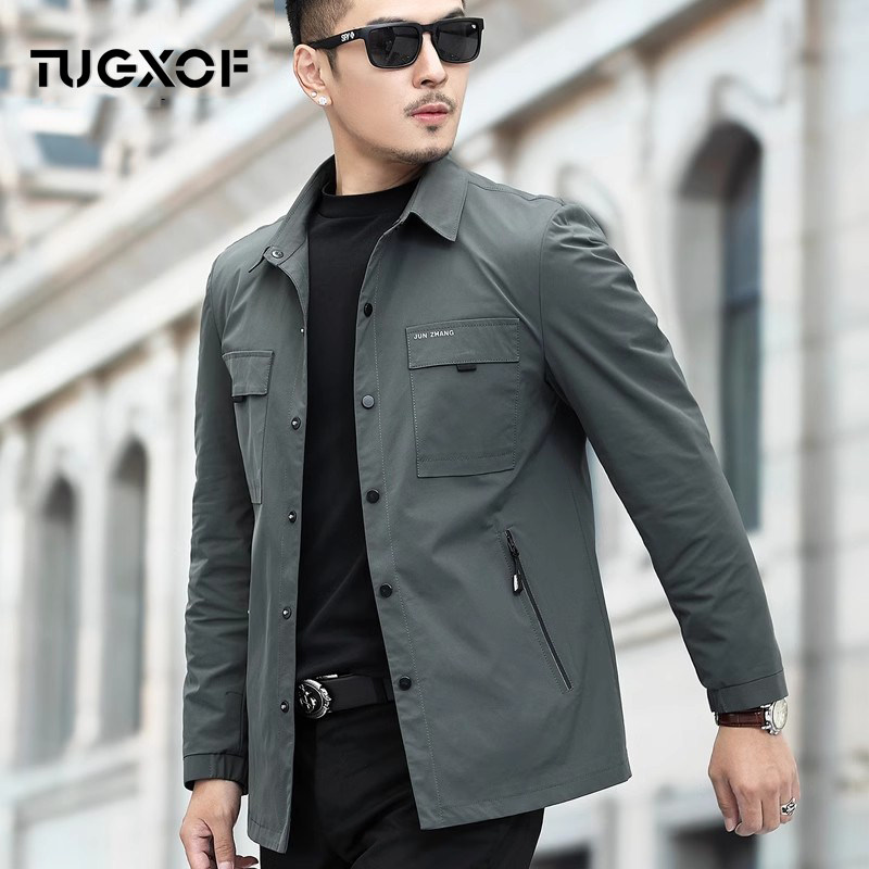 中年短款休闲夹克男士2025年春秋新款薄款工装中年爸爸上衣外套