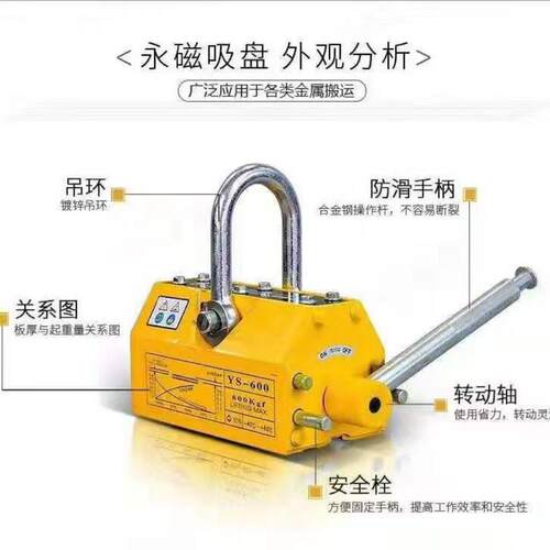 永吊磁盘起起重器圆钢钢ELL板磁力具手动强磁重吸器业磁铁磁力吊