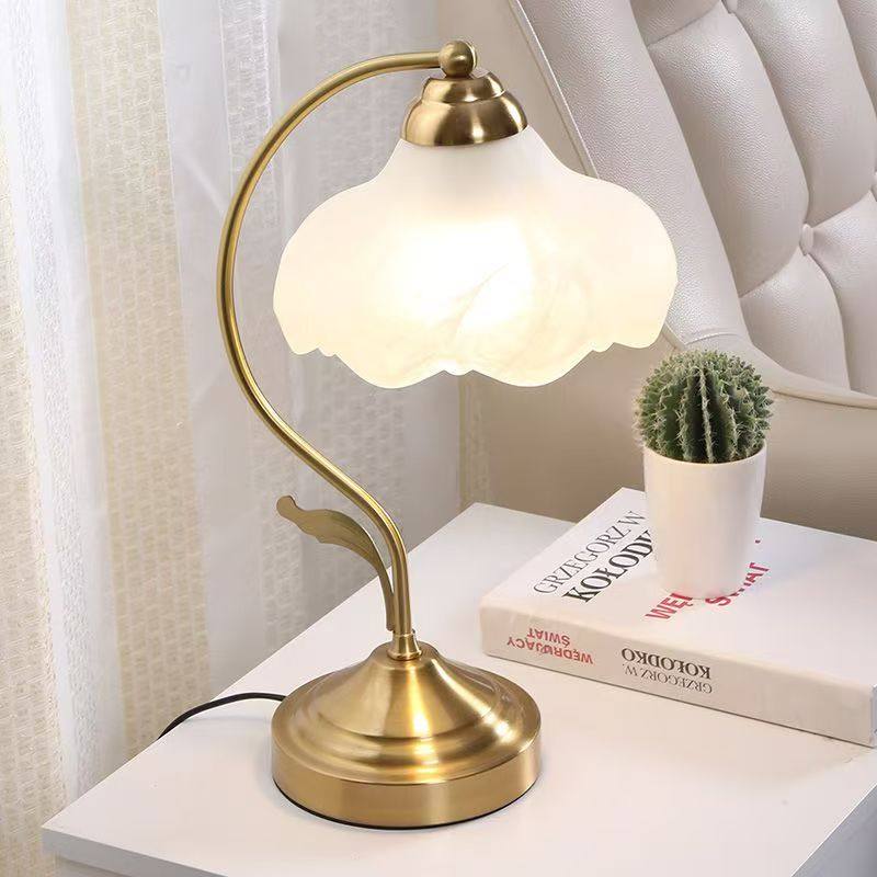 美式复古铜色台灯卧室床头房间磨砂玻璃装饰调光情调灯饰灯具