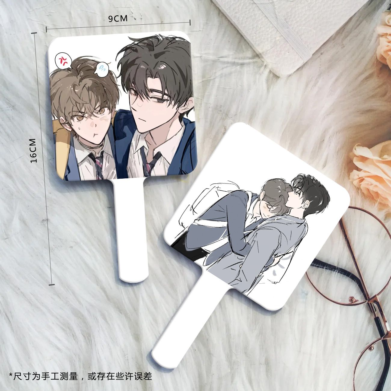 顾昀迟温然手持镜囚于永夜小说周边便携化妆镜补妆镜方形手柄定制