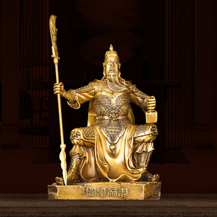 关公摆件纯铜关二爷托印关羽家用客厅店铺公司大号武财神持刀关帝