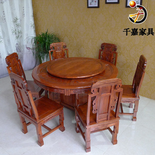 榆木雕花2米大圆桌 客厅仿古吃饭桌 酒店家具圆桌 1.8米圆桌 中式