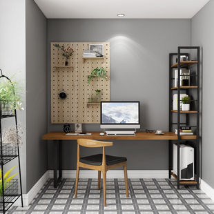 美式实木书桌带书架一体桌组合家用电脑桌办公桌卧室长条桌书架