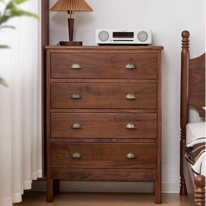 北美黑胡桃木四斗柜简约复古实木四斗橱中古小户型卧室收纳储物柜