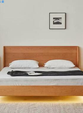 北欧实木樱桃木双人床现代简约日式小户型软包主卧床1.5m1.8m婚床