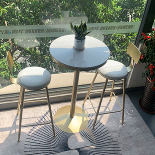 北欧阳台吧台桌椅圆形大理石高脚桌前台家用酒吧圆桌小吧台圆桌子