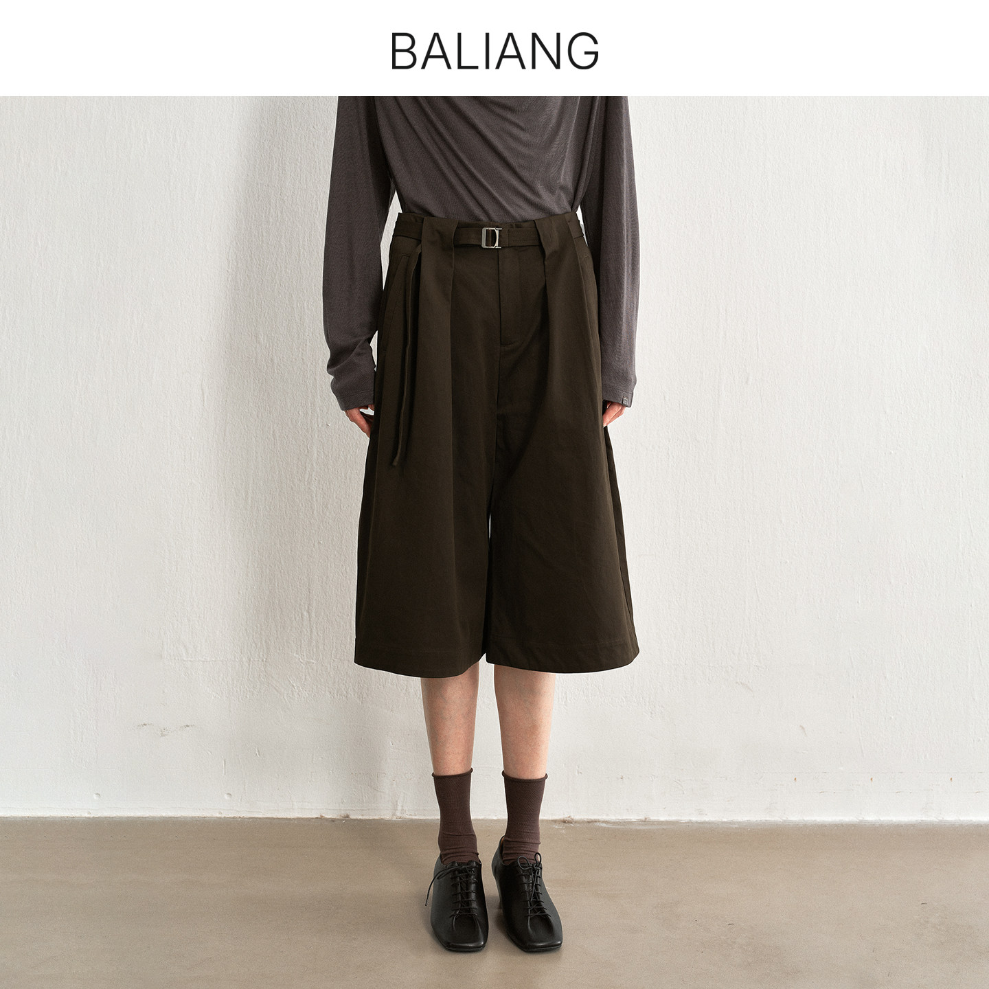 BALIANG捌梁棉麻混纺A字阔腿中裤