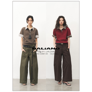 BALIANG「捌樑」 Vine 假两件拼接格纹polo领落肩箱型短袖 T恤 蔓