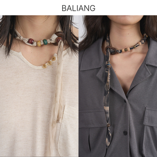 BALIANG捌梁〔朽脉〕桑蚕丝美国匹马棉编织陶瓷串珠印花飘带项链