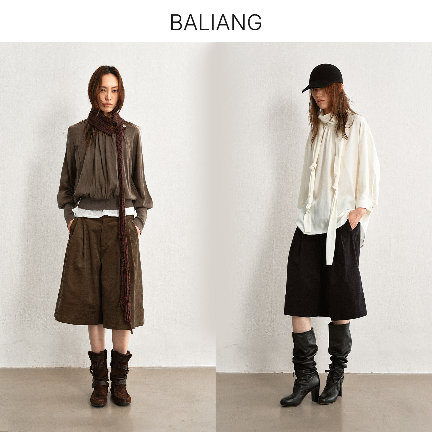 BALIANG捌梁灯芯绒双褶阔腿中裤